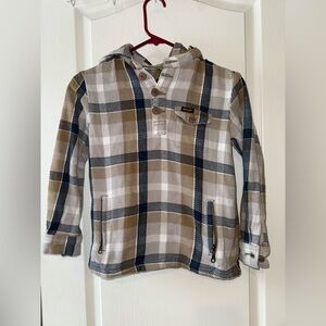 Boys Wrangler Plaid Hooded Shirt Jacket - Navy, Taupe & Cream
